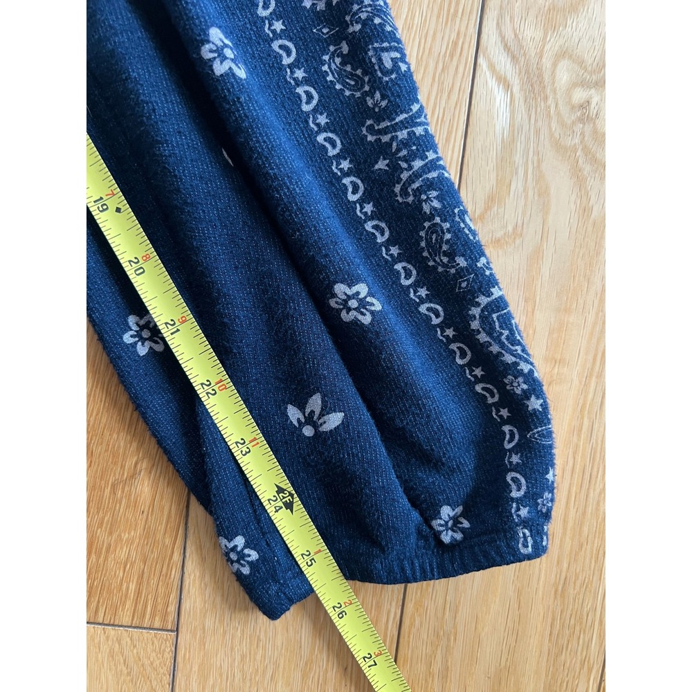Monrow Bandana Print Raglan Jogger Pants Loungewear Navy Blue Elastic Waist XS - Picture 5 of 6